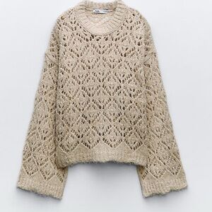Zara Diamond Pointelle Women's Cream Knit Sweater